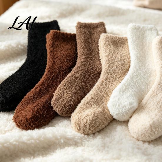 Warm Bedding Accessories for Feet 6 Pairs Thickened Plush Socks Men Winter Solid Color Fuzzy Socks Soft House Slippers Breathable Footwear,