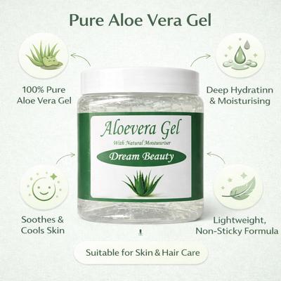 Pure Aloe Vera Gel for Skin and Hair – 1 KG Natural Moisturizer for Face, Body & Scalp – Multi-Purpose Cooling Gel To Soothe Sunburn, Dry Skin & H