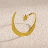 High-End Stainless Steel Open Ring European American Asymmetric Star Moon Design Feminine Temperament Versatile Daily Women Finger Ornament