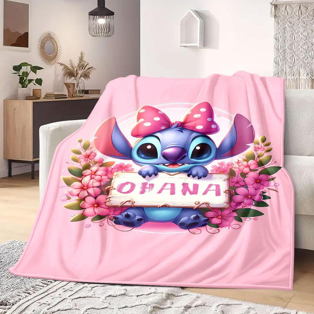 Stitch Print Flannel Blanket for Bedrooms Sofas Beds Chairs Picnics Travel Cartoon Home Decor Design