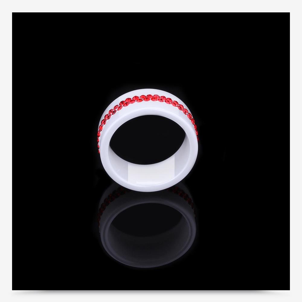 Stylish Ceramic Black and White Two-Row Diamond Ring, 10MM