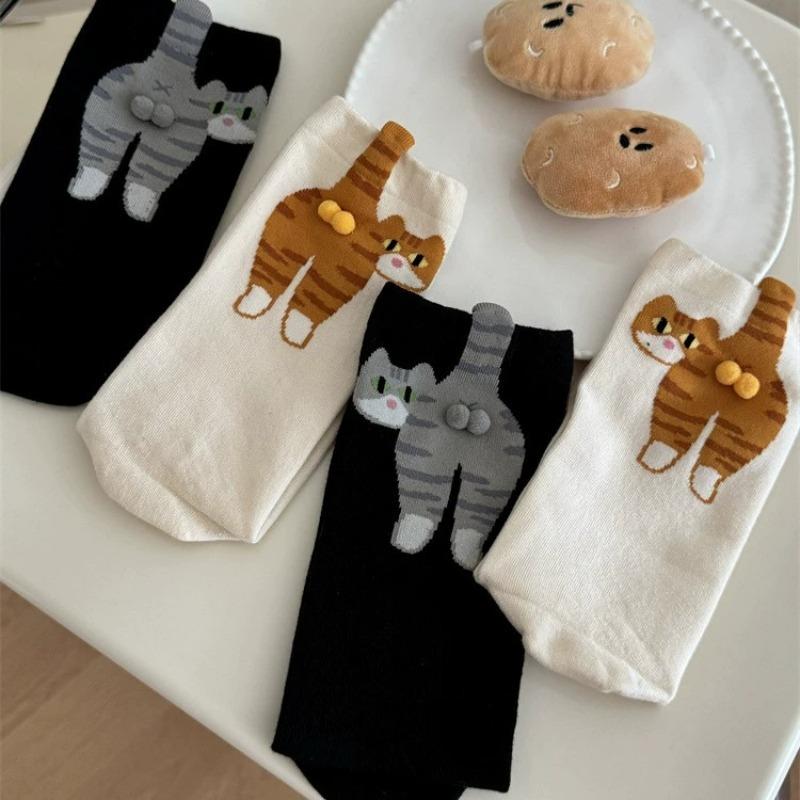 Korean Funny Cat Socks with Ball Cotton Socks for Women Creative Breathable Soft Socks Girl Women Sockings Gifts for Cat Lovers