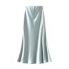 Qooth Elegant Women Satin Fishtail Skirt Maxi Length Bodycon Slim Elastic Waist Skirt QT2762