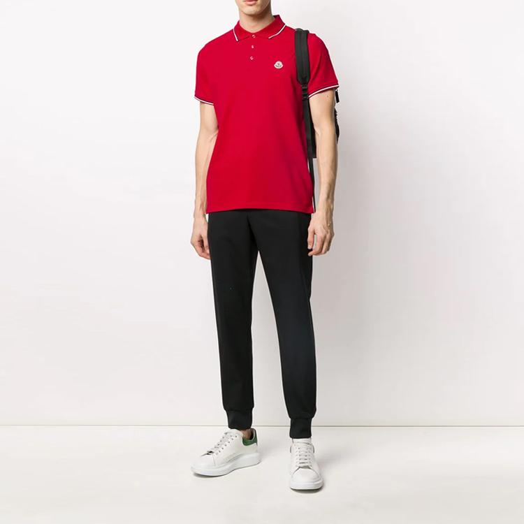 Moncler SS21 Solid Color Logo Striped Short Sleeve Polo Shirt Men Polo Shirts Red 8A7030084556455