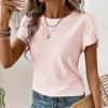 Ladies Summer O Neck Ruffles Short Sleeve Solid Color Pullover T Shirt Top