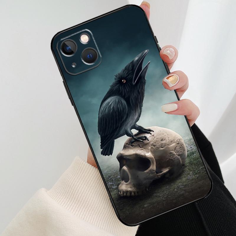 Crow Raven Dark Skull Case For iPhone 12 11 13 14 15 16 Pro Max Mini Cover For iPhone XR X XS Max Plus Phone Case