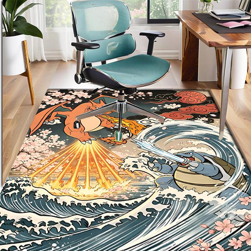 Charizard VS Blastoise Pattern Rug, Indoor/Outdoor Mat, for Picnic, Gameroom, Bedroom, Office, Living Room, Home Decor Carpet, Birthday Gift