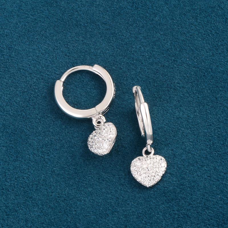 Korean Rhinestone Heart Ear Cuff 925 Sterling Silver Earrings for Women