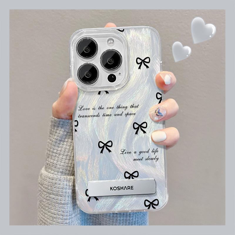Applicable To Apple 15 Mobile Phone Case Iphone14 Full Screen Bow Bracket 13pro Feather Yarn 12 Polka Dot Love 11