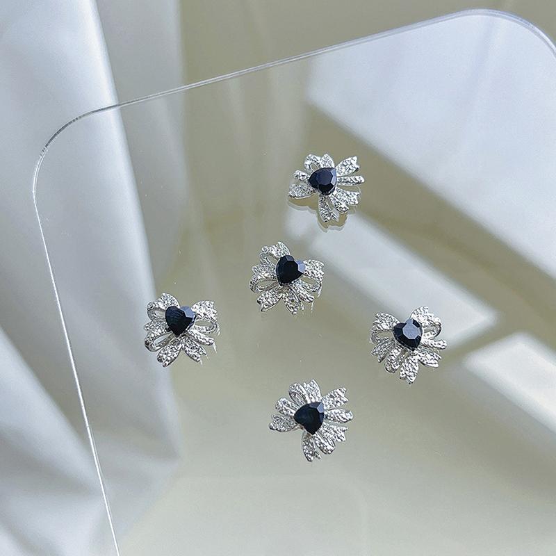 5Pcs Bows Heart Diamond Nail Art Charm 3D Alloy Bow Heart Nail Decoration Diy  Nail Accessories
