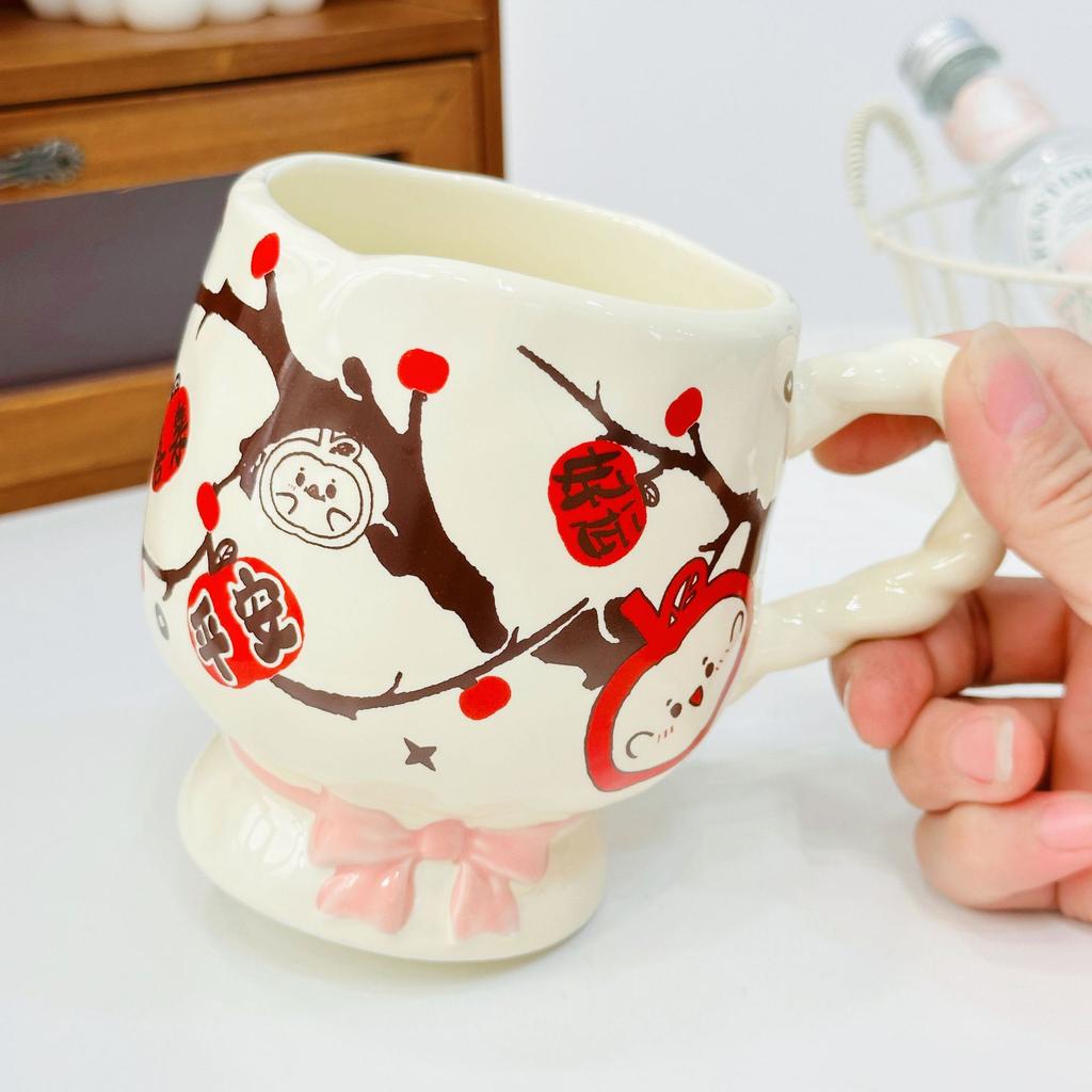 Fubao Cartoon Mug Opening Souvenir with Lid Ceramic Cup High Precision Festive Water Cup Household Set