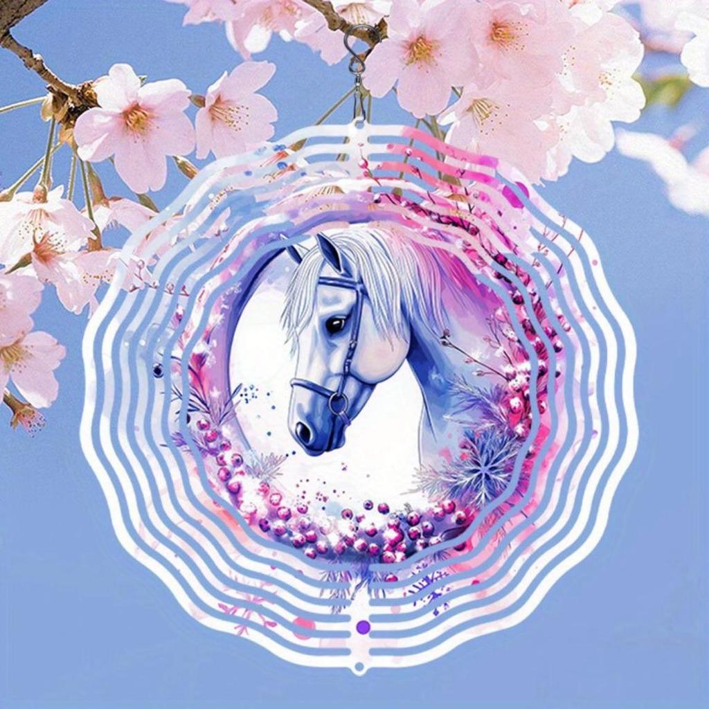 Western Cowboy Horse Metal Wind Chime Outdoor Garden Decor with Pink Purple Floral Design Durable Hanging Ornament for Patio Porch Fence