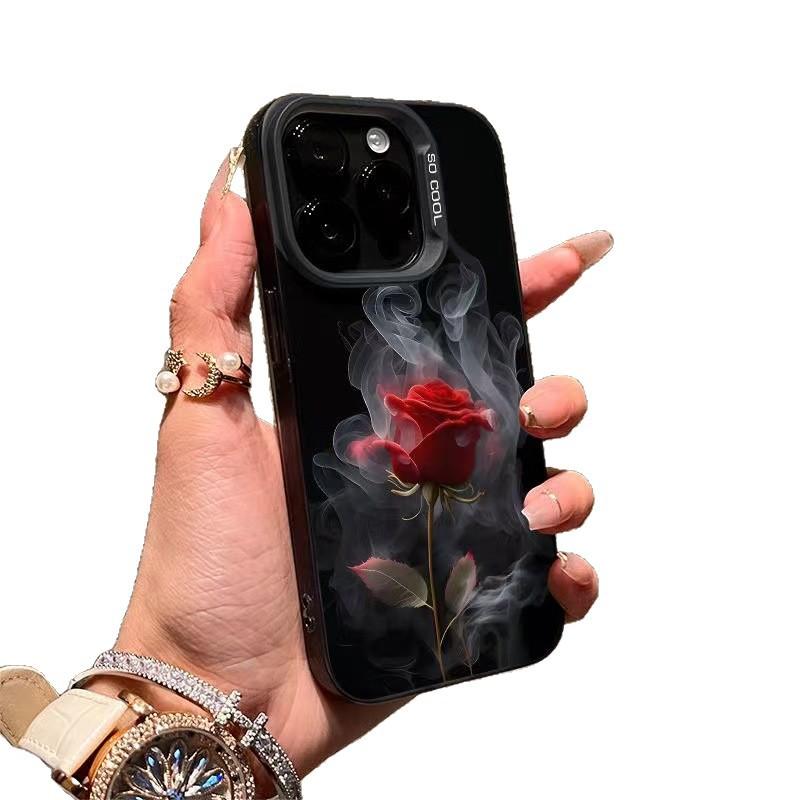 Smoked red rose for Apple 16Promax mobile phone case iPhone15Pro flower 14Pro Europe and America 17 new