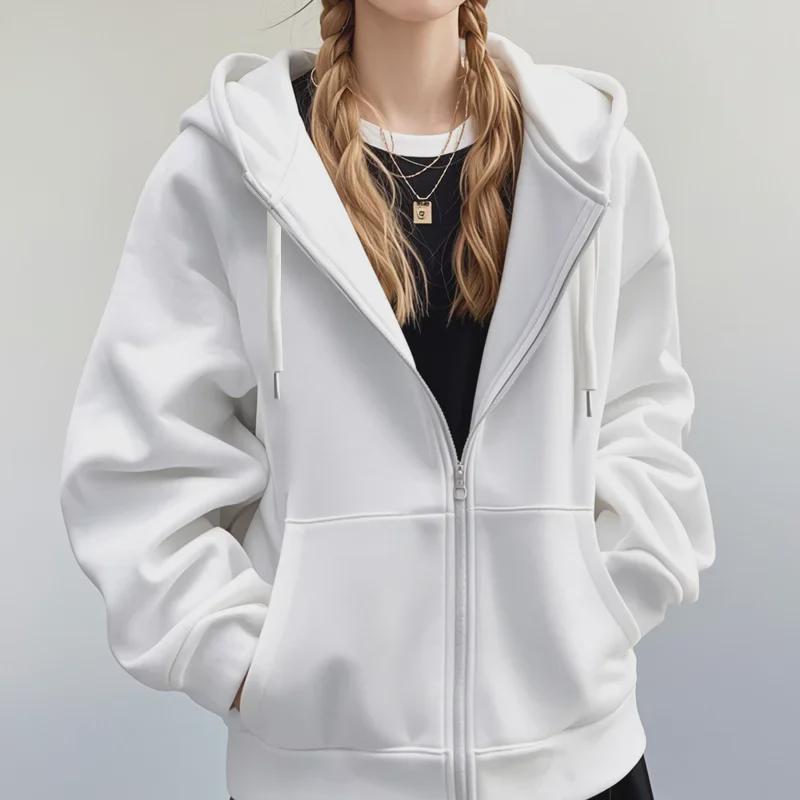 Unisex Hooded Velvet Cardigan: New Solid Color Zipper Style for Autumn/Winter