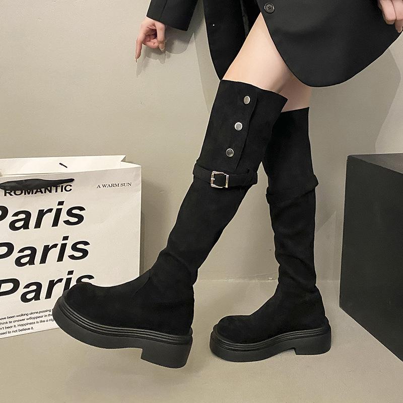 Two Wear Folded Knee Boots Small 2025 New Thick-soled Belt Buckle Western Boots Pile Boots Women