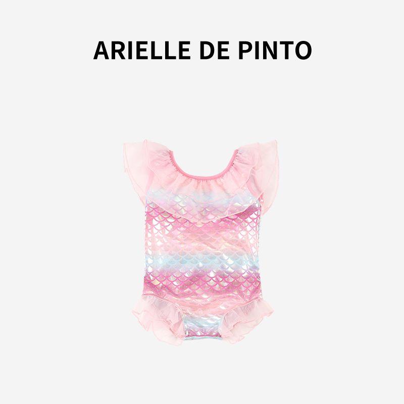 French Arielle De Pinto Girls  Mermaid Swimsuit Summer Clothing Sweet and Cute Girls  Bow Swimsuit Red 100