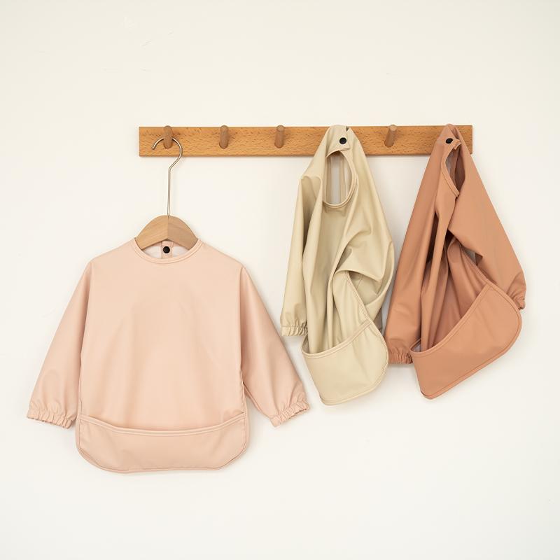 Solid Color Baby Bibs with Long Sleeves Waterproof Children's Feeding Apron Bib for Boys Girls Easy Clean Toddler Art Smocks