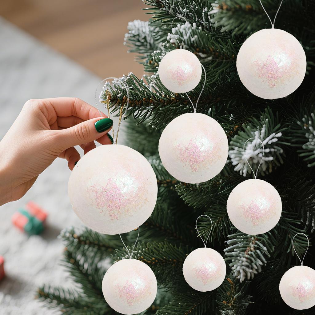 4/5/6/7cm White Foam Christmas Balls Xmas Tree Round Ball Hanging Pendants for New Year Navidad Party Home Decoration Wholesale