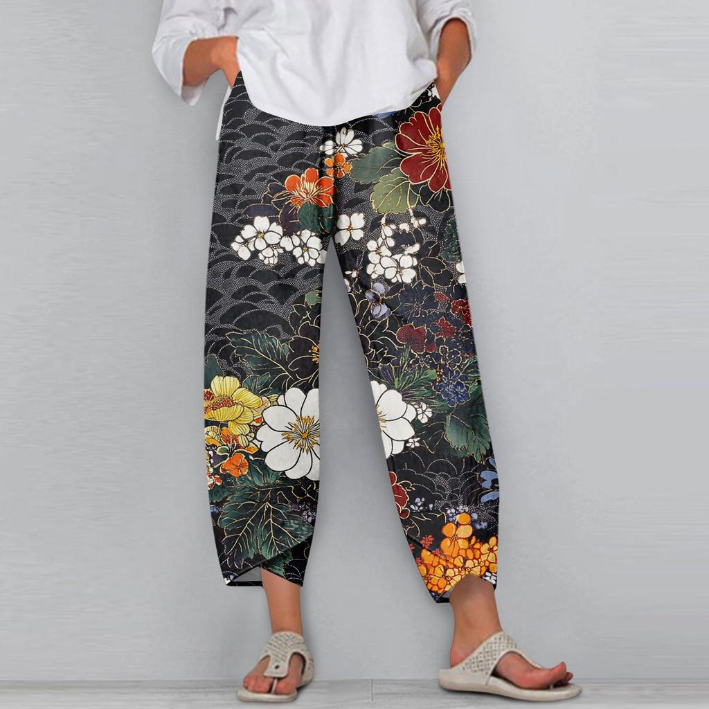 Damebukser Med Lommer Fritidsbukser Bukser For Kvinner Sommer Fritid Vide Ben Elastisk Livvidde Bukser Med Lommer