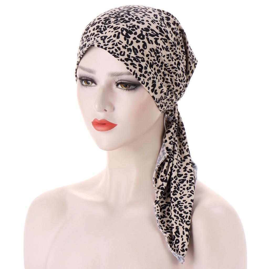 European-American Floral Print Two-Tail Curved Muslim Headscarf Pullover Hat