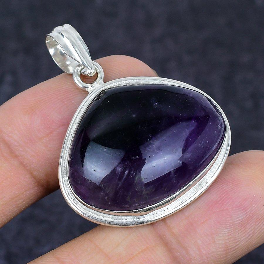 Natural Sage Amethyst Gemstone 925 Sterling Silver Jewelry Pendant 1.62" s2F81