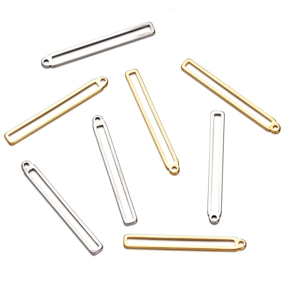 5/10Pcs 4*34.5mm Stainless Steel Hollow Rectangle Frame Charms Pendants for Earrings Necklace DIY Jewelry Making Wholesale