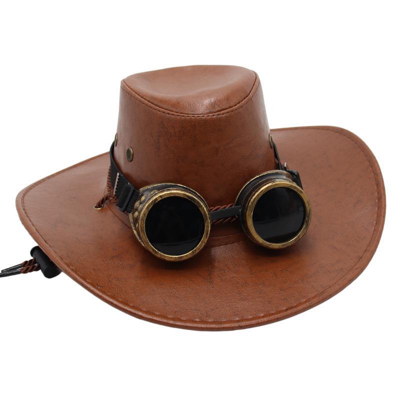 Steampunk Glasses Jazz Hat Retro Leather Top Hat American Tv Cowboy Hat Sun Protection Visor For Men And Women