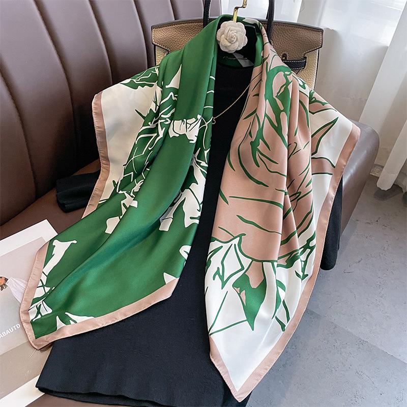 Silk Scarf 90x90cm Luxury Brand Twill Hair Print Head Large Handkerchief Hijab Shawl Women Bandanna Foulard Muffler Wrap