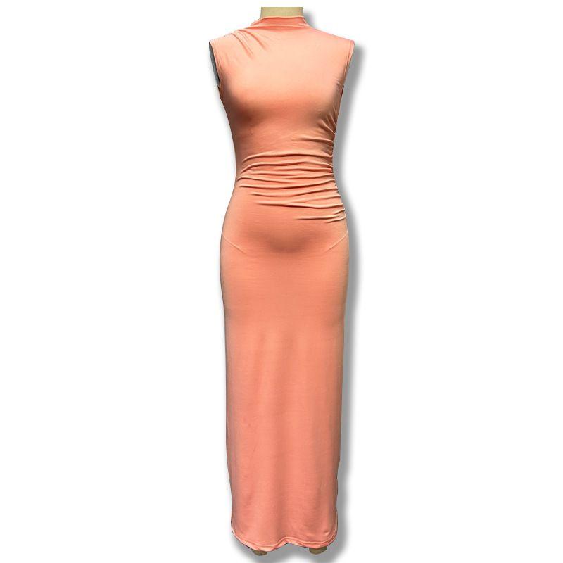 American Sexy Elegant Office Lady Skirt Pure Color Ruched Sleeveless Fashion Elegant Bodycon Slim Looking Dress