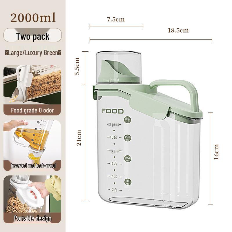 Průhledná přenosná vzduchotěsná nádoba s odměrkou na obilí, cereálie, rýži, krmivo pro kočky - Vlhkosti a hmyzu odolné kuchyňské skladování.