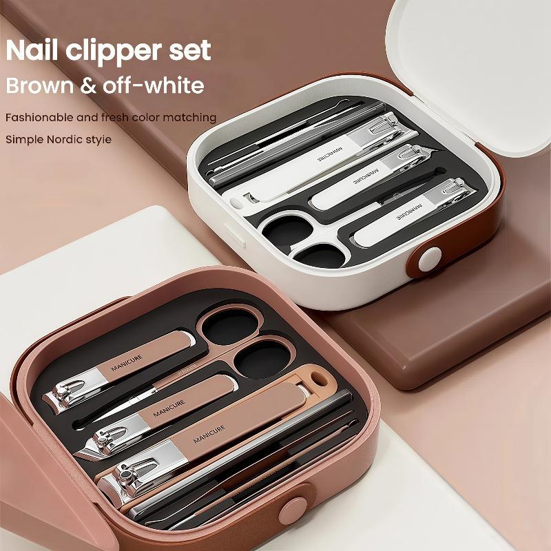 8pcs Stainless Steel Nail Clipper Set, Including a Beautiful Storage Box and Anti-splash Nail Clippers