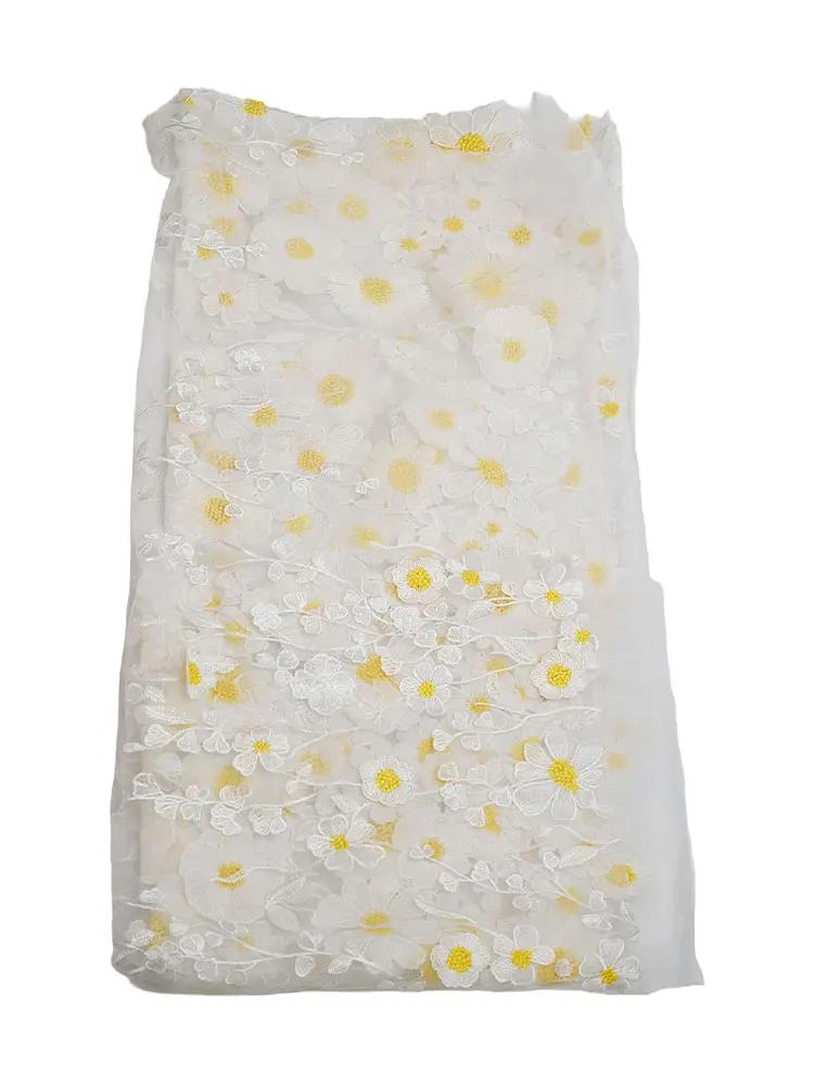 Embroidered Floral Lace Fabric Crafted On Lightweight Gauze Suitable For Garment Making Sewing Weaving And Fabric Decoration