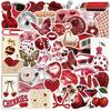 50Pcs Red Aesthetic Scrapbook Stickers - Retro Love and Cherry Design for Journaling and Craft Projects