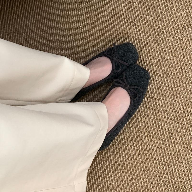 Fashion Female Shallow Footwear Butterfly-Knot Ladies Flats With Shoes Square Toe Fashion Flock Women Flats Slip On Shoes new