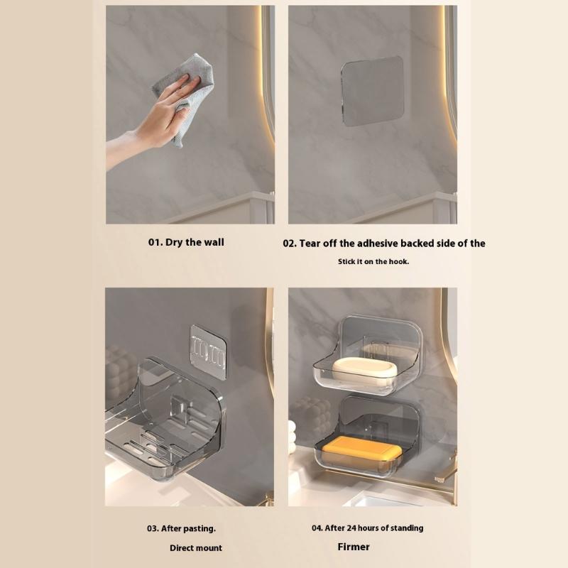2Pcs Clearly plastic Soap Dish Modern Waterproof Soap Holder Easy Installation Bathroom Essential Shelf Kitchen Friendly