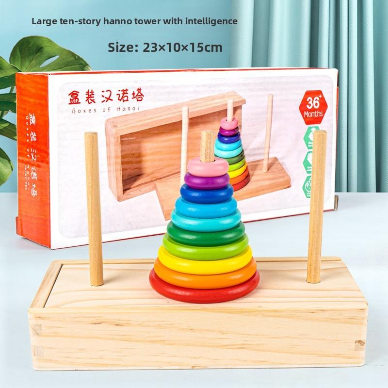 Wooden Stacking Toy Rainbow 10 Layer Tower For Early Education And Brain Development