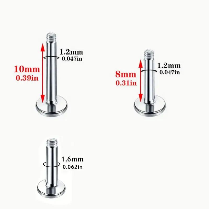 10pcs ASTM F136 Titanium Male Thread Labret Piercing 14G 16G Lab Lip Ear Tragus Replacement Body Jewelry Accessories