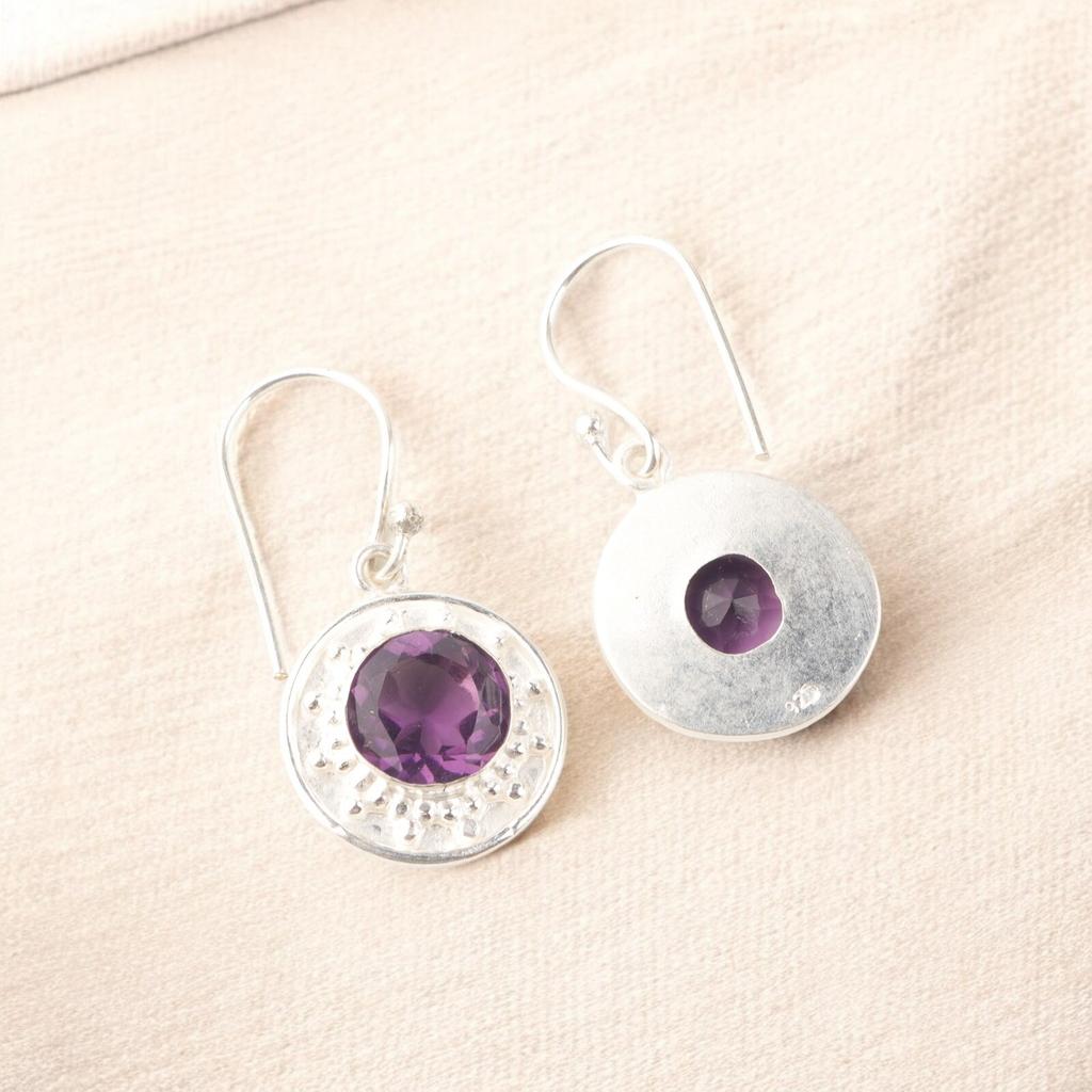 Genuine Purple Amethyst 925 Sterling Silver Handmade Jewelry Earrings For Siste EE-153-7