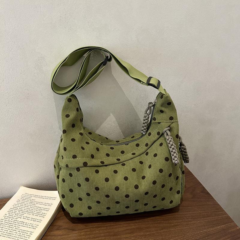 Polka Dot Hobo Bag For Women Corduroy Material Crossbody Bag With Knotted Detail Casual Korean Style Shoulder Bag Daily Commute