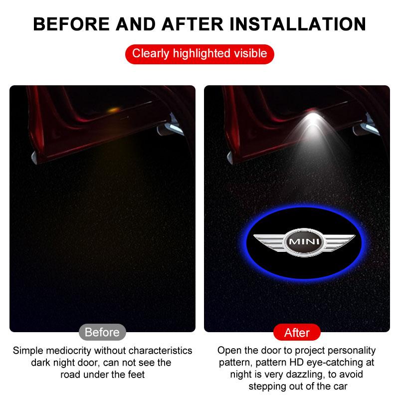 2Pcs/Set HD Led Welcome Light Car Door Projector Lamps Car Accessories For MINI Cooper One S Clubman R50 R53 R56 R60 F55 F56 R57 R58 R59