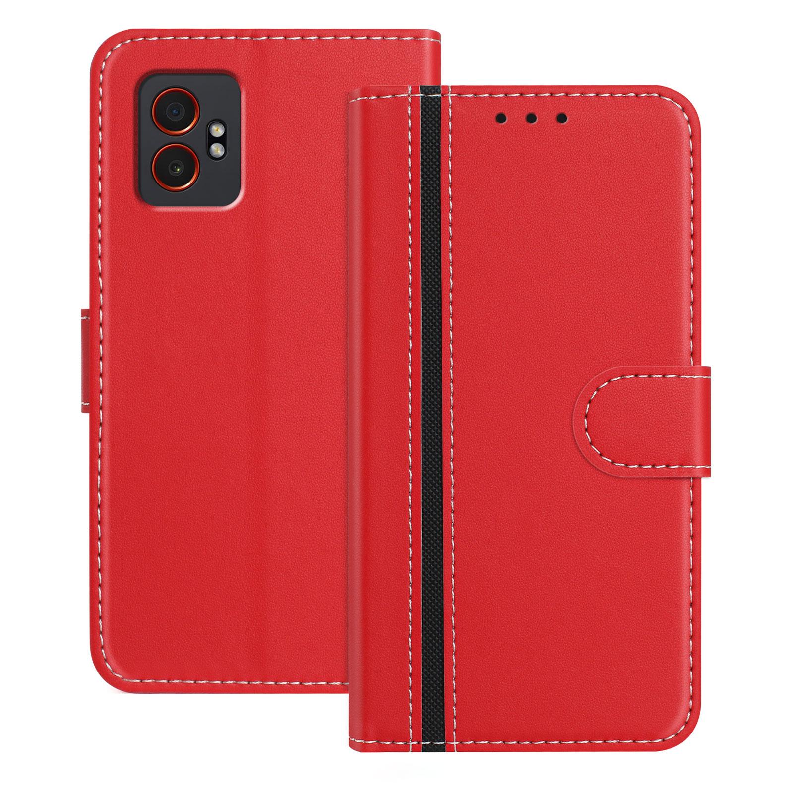 

For Samsung Galaxy XCover7 Pro Phone Cases Wallet Stand Color Splicing Leather Cover with Magnetic Clasp Red