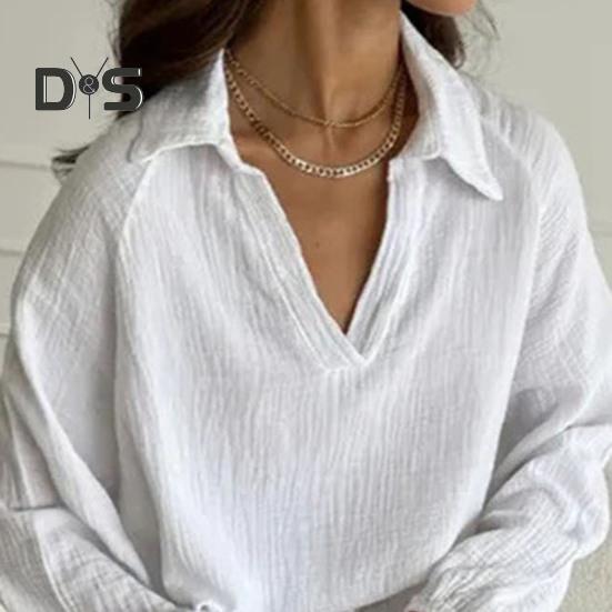 Dámský ležérní dvoudílný set volný ležérní top s dlouhým rukávem a šněrovacími kalhotami, dámský odnímatelný límec a společenský outfit