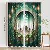 2pcs Opulent Green Mosque & Lantern Curtains, Ideal for Ramadan/Eid Window Decor, Luxe Home Living Room Bedroom Decor