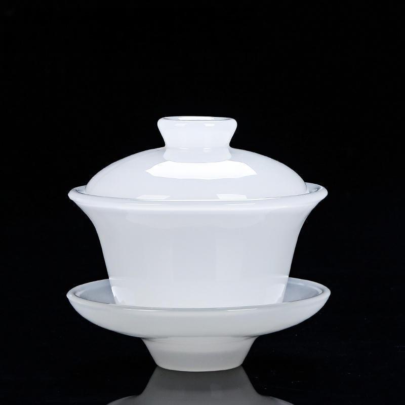 Tianquan White Jade Porcelain Gaiwan Fat White Glass Tea Tureen Large Tea Making Bowl Chinese Kungfu Gaiwan Tea Set