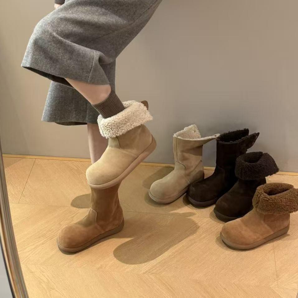 Damenlederschuhe Winter kleiner Heizkörper 2025 neu Mango-Kopf koreanische Version Samt zwei Tragearten High-Top Baumwollstiefel Schneestiefel