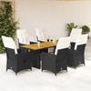 Vidaxl 7-Cz. Garden Furniture Set With Cushions, Black, Poly Rattan