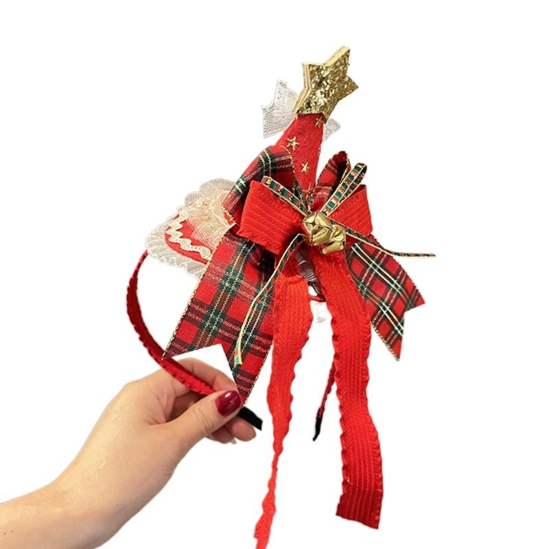Christmas Party Accessories Plaids Bowknot Plush Hair Barrettes Seasonal Headband Family Gathering Celebration Dress Up