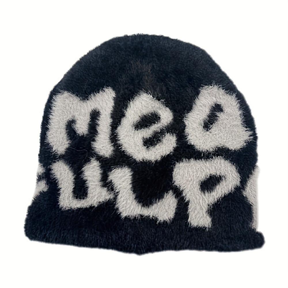 Wool Acrylic Beanie Bonnet Letter Printing Cold Cap Gothic Casual Skullies Men Women