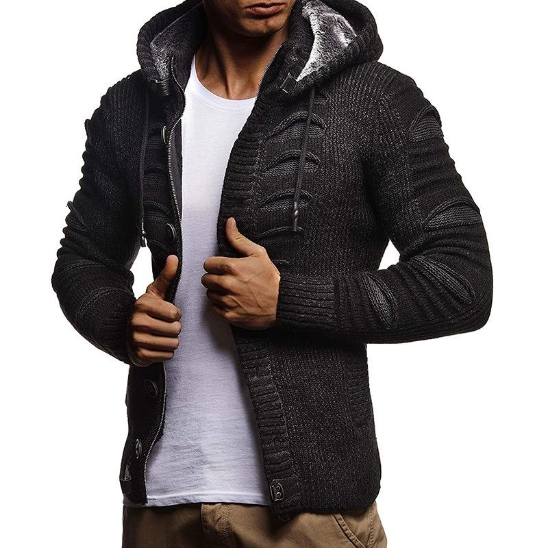 2025 Winter Sweater Cardigan Men's Hooded Knitted Cardigan Jacket