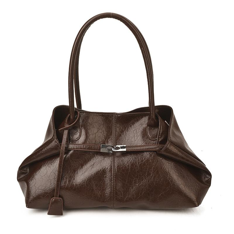 PU Tote Bag for Women with Cracked Texture Design and Metal Clasp Closure Ideal for Daily Use Work and Casual Outings